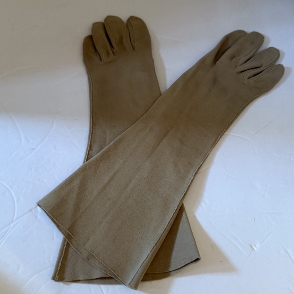 Vintage Long Beige Ladies Gloves Maybe Sz 6.5 Faded Size And Brand Approx. 13"